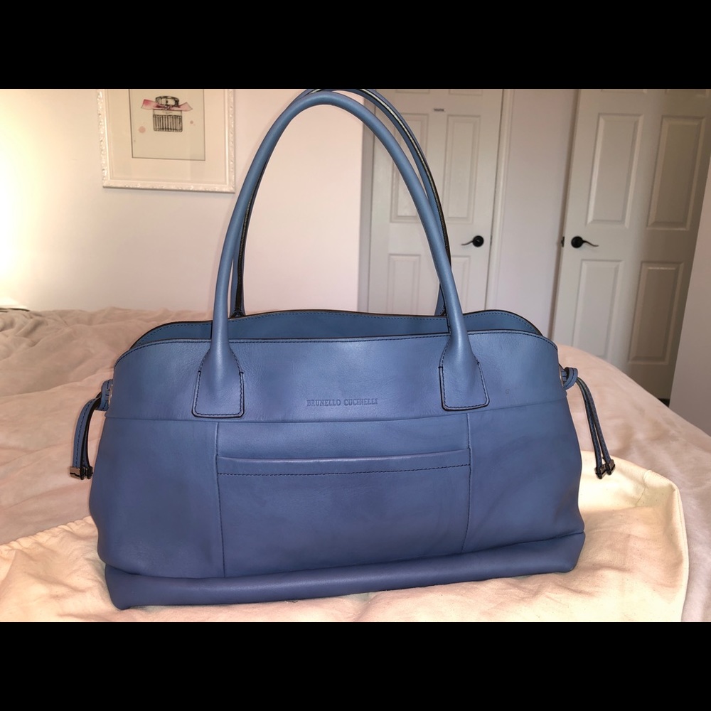 Bruno Cucinelli navy blue leather handbag